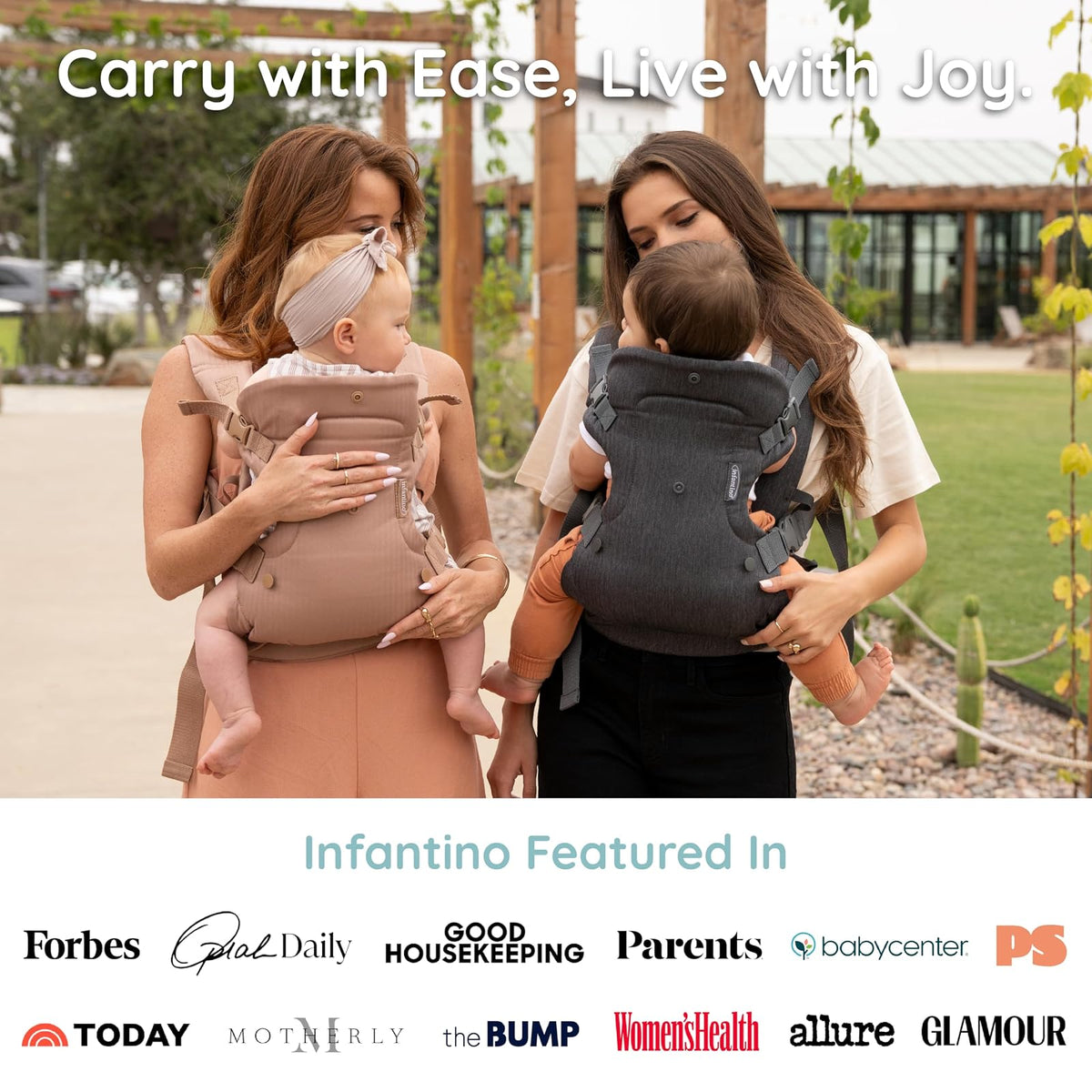Infantino Flip Luxe - Portabebés convertible 4 en 1, soporte lumbar actualizado, tela de espiga premium, detalles elevados, comodidad manos libres, 7-35 libras, Affogato