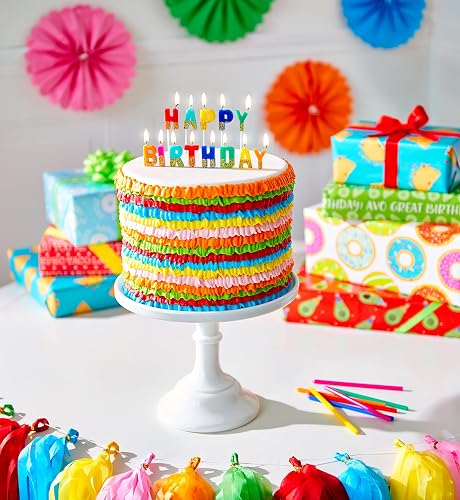 American Greetings Velas de Cumpleaños con Palillos de Dientes | Multicolor, texto largo y fino de feliz cumpleaños, 25 unidades