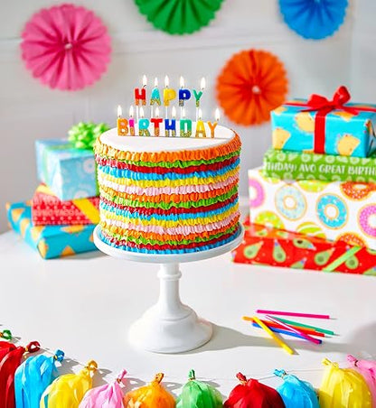 American Greetings Velas de Cumpleaños con Palillos de Dientes | Multicolor, texto largo y fino de feliz cumpleaños, 25 unidades
