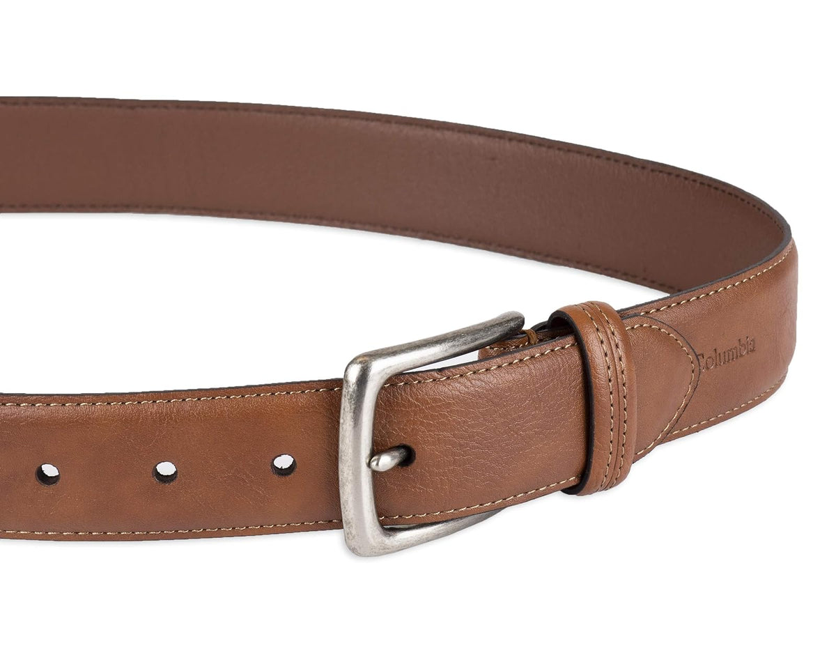 Columbia Estilo Trinity - Cinturón de piel para hombre, para vaqueros, hebilla plateada