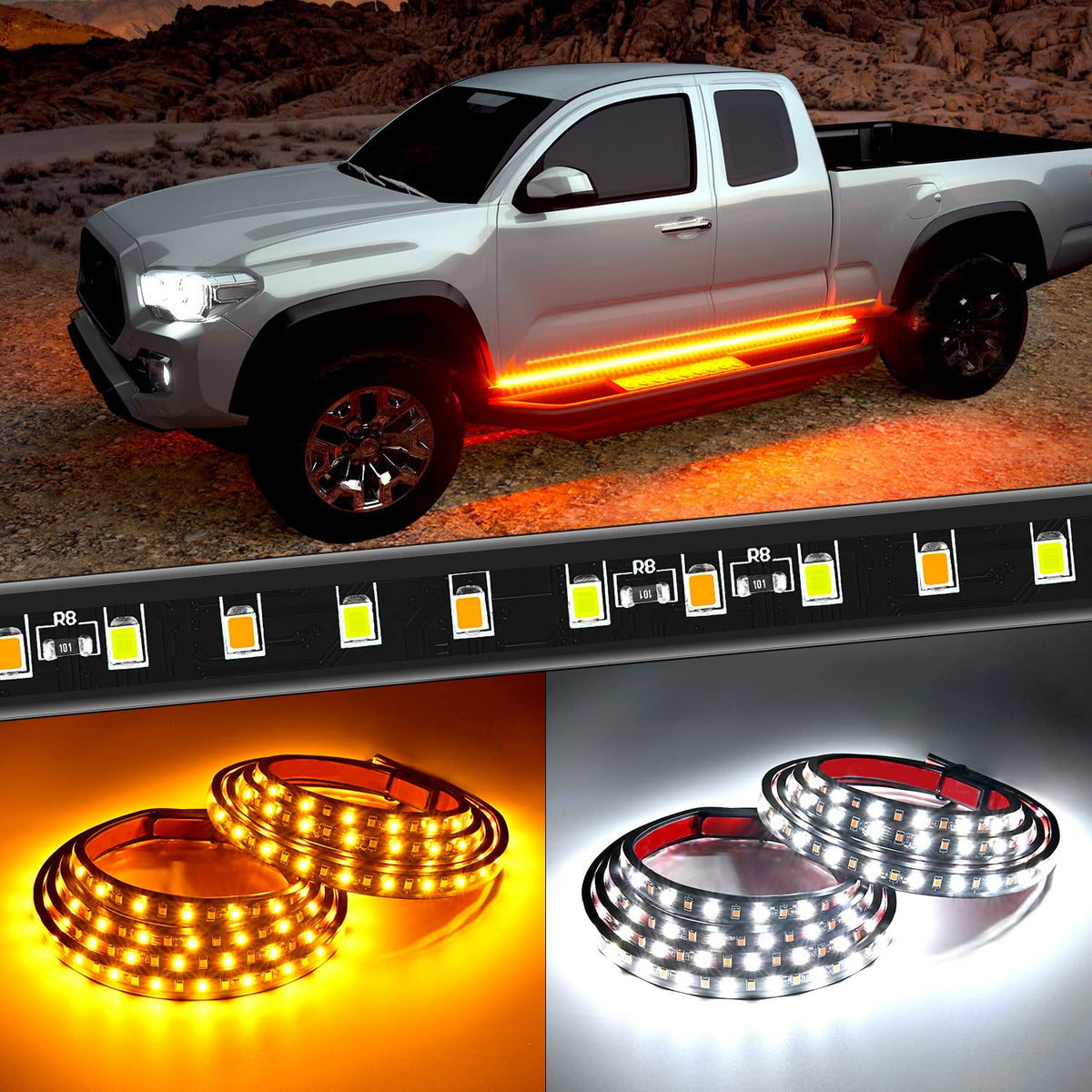 Nilight TL-310 Juego de 2 Tiras LED de 60 Pulgadas, Luces de Cortesía Blancas y Señal de Giro Ámbar Secuencial para Camión y SUV