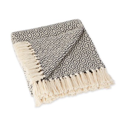 DII - Manta rústica de algodón con forma de diamante con flecos para silla, sofá, pícnic, acampada, playa y uso diario, 50 x 60 pulgadas, mineral con doble diamante