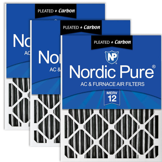 Nordic Pure 20x25x2PM12C-3 Pleated MERV 12 Plus Carbon AC Furnace Filters, 20 x 25 x 2", 3 Pack