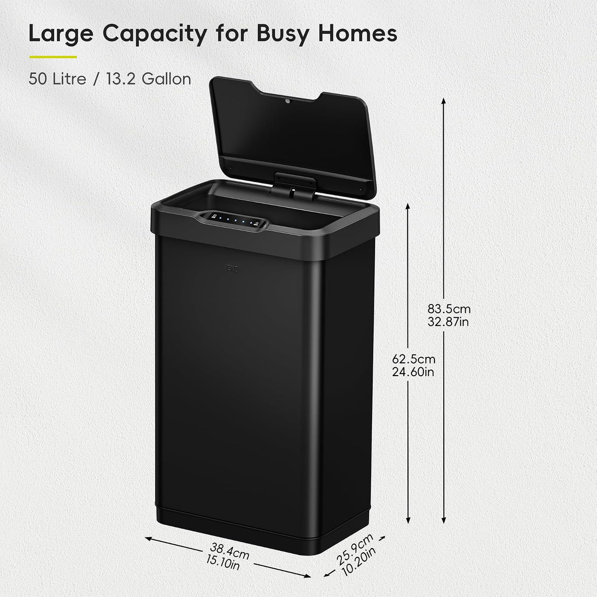 EKO Mirage-T Bote de Basura para Cocina 50 L con Sensor Negro Mate