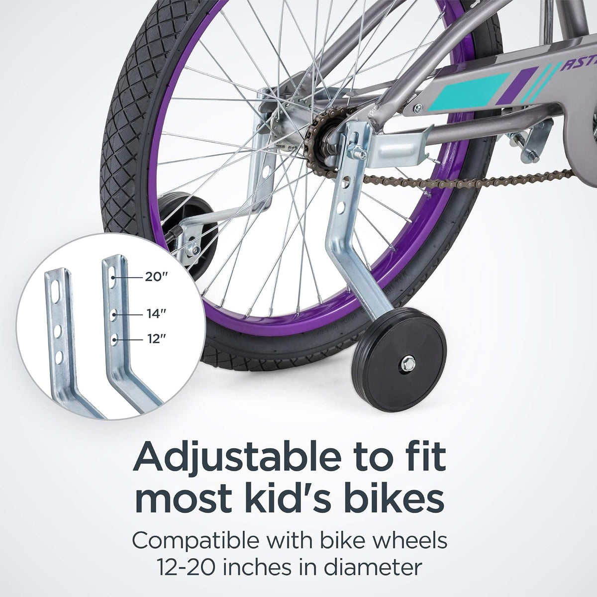 Schwinn - Ruedas de Entrenamiento para de 12 a 20 Pulgadas, Incluye Accesorios de Montaje, Soportes de Acero Ajustables, Desmontables, Divertidas calcomanías Adhesivas, fáciles de Instalar
