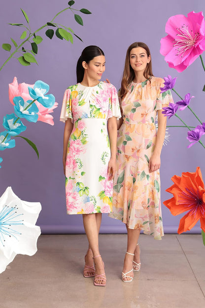 Maggy London - Vestido de Manga Corta con vuelos y Acampanados para Mujer con Dobladillo asimétrico