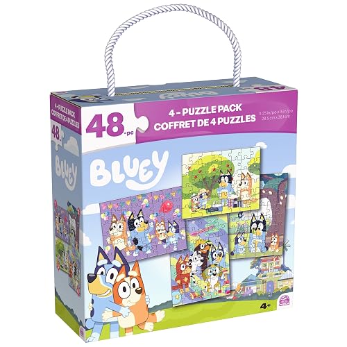 Bluey, Set de 4 Rompecabezas de 48 Piezas con Caja de Almacenamiento y asa, Juguetes de Bluey para niños a Partir de 4 años