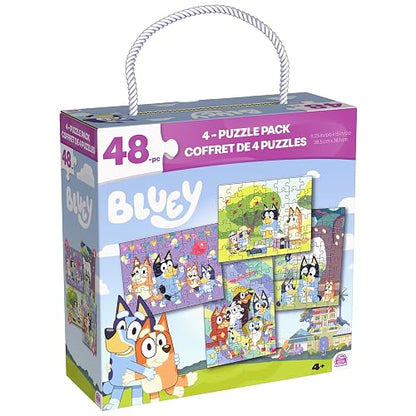 Bluey, Set de 4 Rompecabezas de 48 Piezas con Caja de Almacenamiento y asa, Juguetes de Bluey para niños a Partir de 4 años