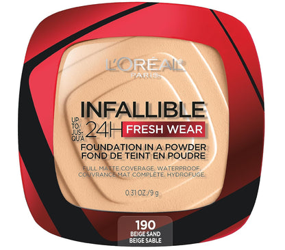 L'Oréal Paris Infallible 24H Fresh Wear Base de Maquillaje en Polvo Tono 180 Linen, 9 g - 9 g - BEIGE SAND