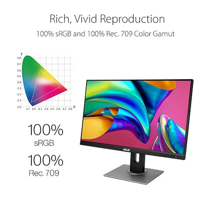 Asus Monitor ProArt 27" PA278QV, WQHD (100% sRGB, IPS, DisplayPort, HDMI, DVI-D, Mini DP, Verificado por Calman, Eye Care, pivote de inclinación, Altura Ajustable)