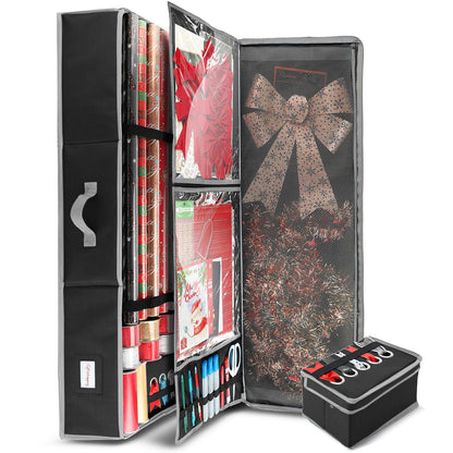Hearth & Harbor - Contenedor de almacenamiento de papel de regalo con cinta organizador de almacenamiento - Bolsa de almacenamiento de Navidad con bolsillos interiores extras - Organizador de regalo