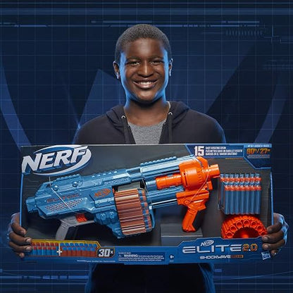 NERF Elite 2.0 Shockwave RD-15 - Lanzador de Juguete Adaptable con 30 Dardos