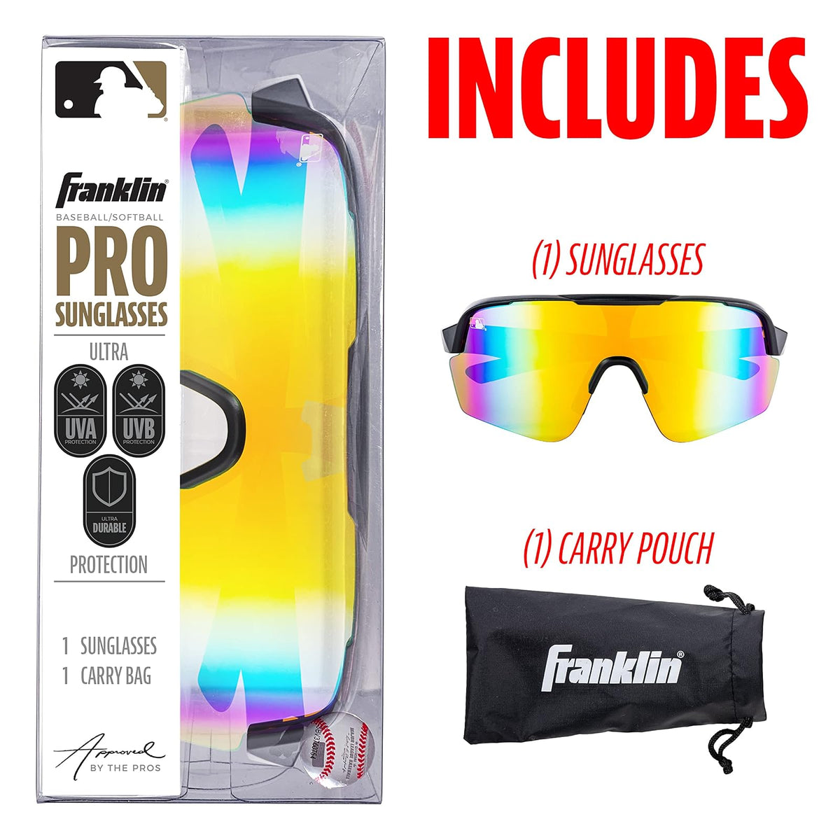 Franklin Sports - anteojos de sol de béisbol + softball - anteojos de sol deportivas para hombre + mujer, sombras abatibles + anteojos sin tirón