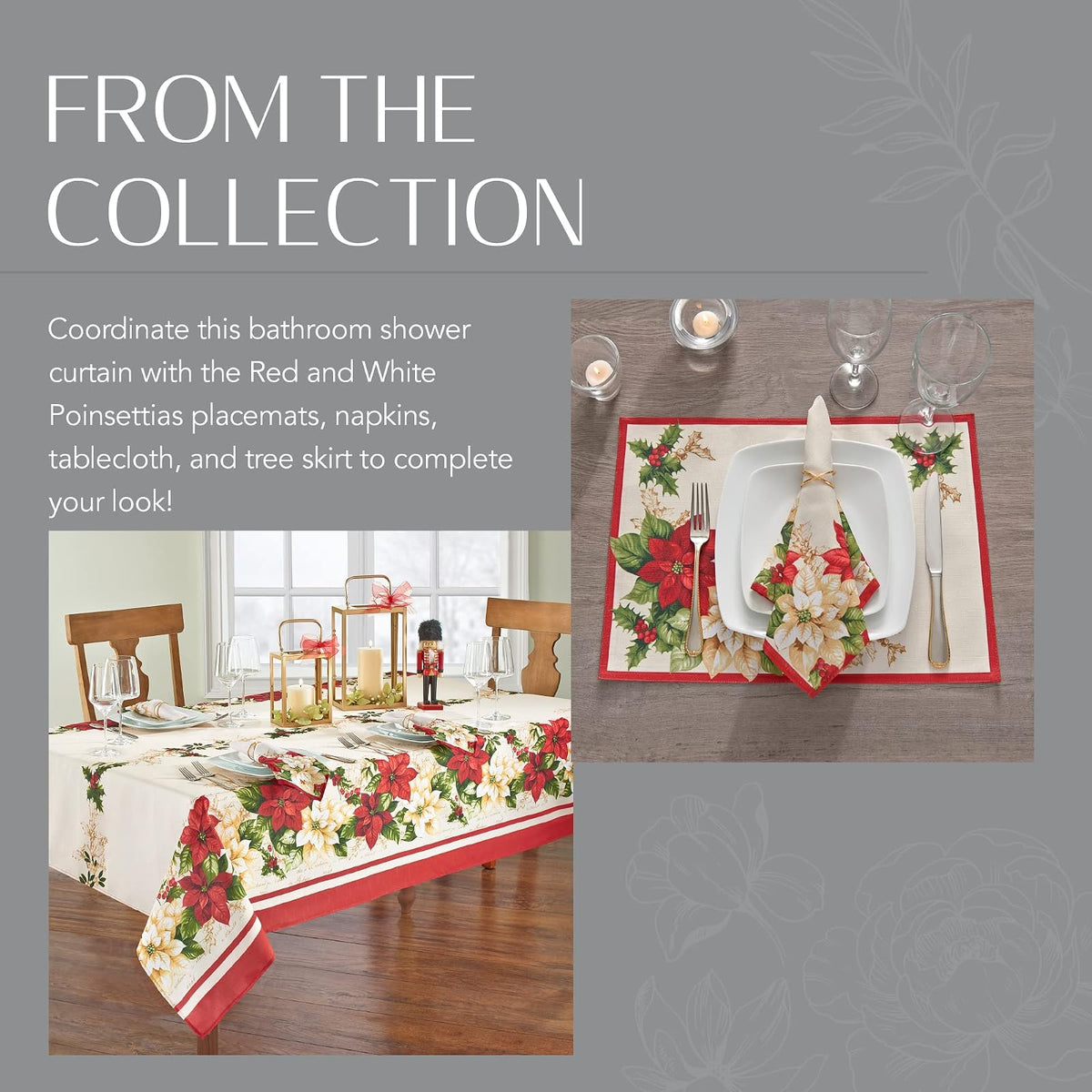 Elrene Home Fashions Cortina de Ducha de Tela de Pascua roja y Blanca de Navidad, 70 x 72 Pulgadas