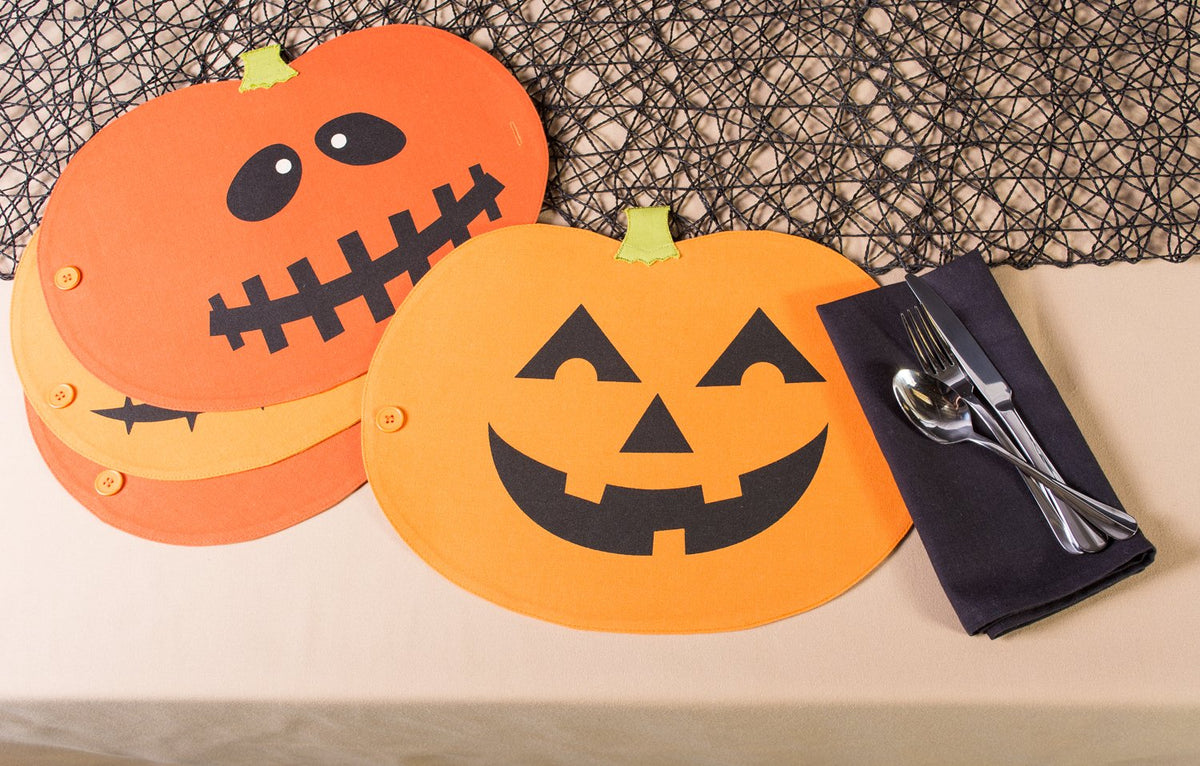 DII - Decoración de Mesa para Fiesta de Halloween, Tela de algodón Reutilizable y Lavable a máquina, Juego de Caminos de Mesa/manteles Individuales, Jack o Lantern, 4 Piezas