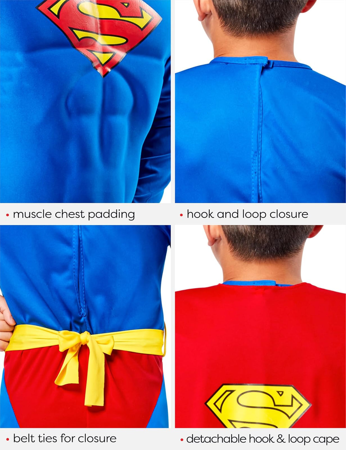 Super DC Heroes Deluxe - Disfraz de Superman en el pecho muscular, niño pequeño
