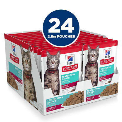 Hill's Science Diet Alimento Húmedo para Gato Adulto Atún 24 Pack 79G | Alimento húmedo Hill's para gato, atún real, digestión saludable, sistema inmunológico fuerte, omega-6 y vitamina E