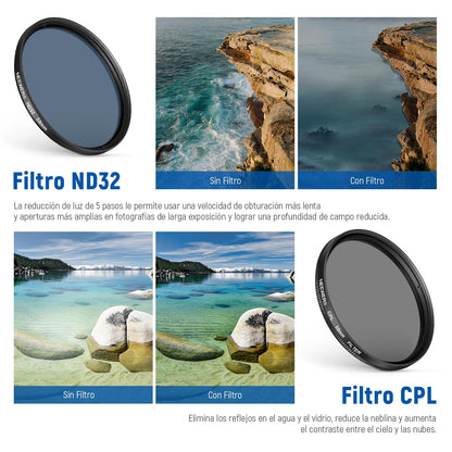 NEEWER 58mm Kit de Filtro de Lente con Clip de Lente de Teléfono, CPL, ND32, Filtro Estrella 6 Puntos, Filtros Graduados (4 Colores), Compatible con iPhone 16 15 14 Pro MAX 13 12 11 Canon Nikon Sony