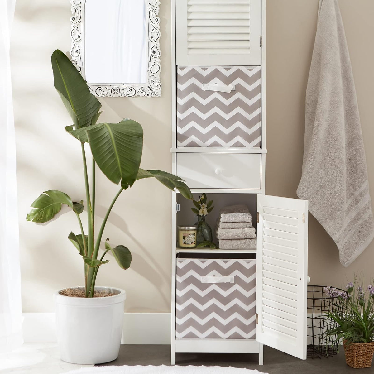 DII camz38454 plegable Tela almacenamiento contenedores (Juego de 2), 33 x 33 x 33 cm Chevron Gris