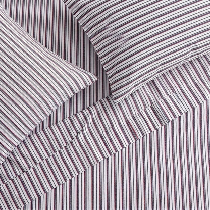 Nautica - Juego de sábanas de algodón percal para Cama Individual o Individual XL, con Funda de Almohada a Juego, crujiente y Fresco, Totalmente elástico, Esenciales para recámara (Avery Stripe Navy)