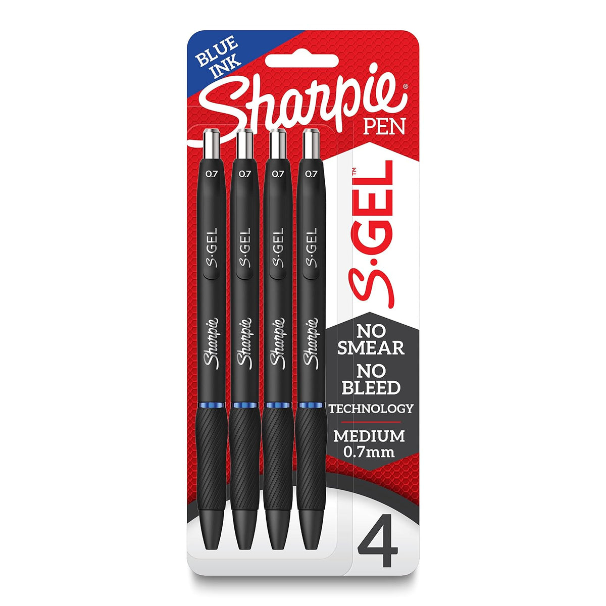 Sharpie S-Gel, bolígrafos de gel, punta media (0,7 mm), bolígrafo de gel de tinta azul, 4 unidades