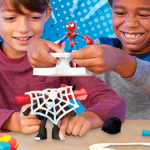 Play-Doh Hasbro Marvel Set de Juego Spider-Man Lanza y Atrapa - Kit de Manualidades 2 Figuras Flexibles, 7 Accesorios y 4 Latas niños y niñas a Partir de 4 años