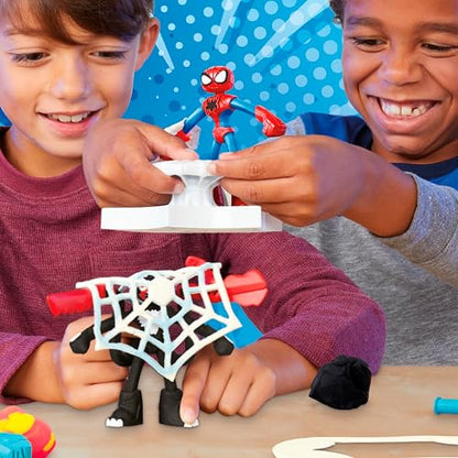 Play-Doh Hasbro Marvel Set de Juego Spider-Man Lanza y Atrapa - Kit de Manualidades 2 Figuras Flexibles, 7 Accesorios y 4 Latas niños y niñas a Partir de 4 años