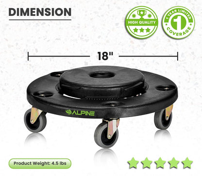 Alpine Rolling Brute - cubeta de Basura con Ruedas/Base de Rodillo para Cubos de Basura Redondos de 20, 32, 44 o 55 galones, Resistente con Capacidad para hasta 500 Libras (Negro)