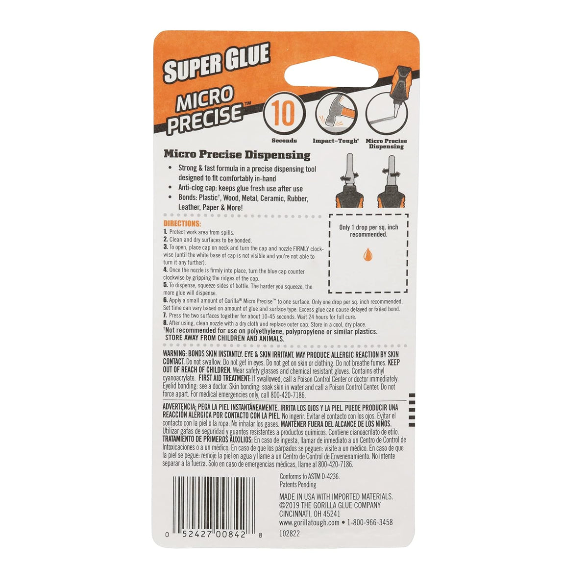 Gorilla Micro Precise Super Glue Gel, 5.5 gramos, transparente, (paquete de 2)