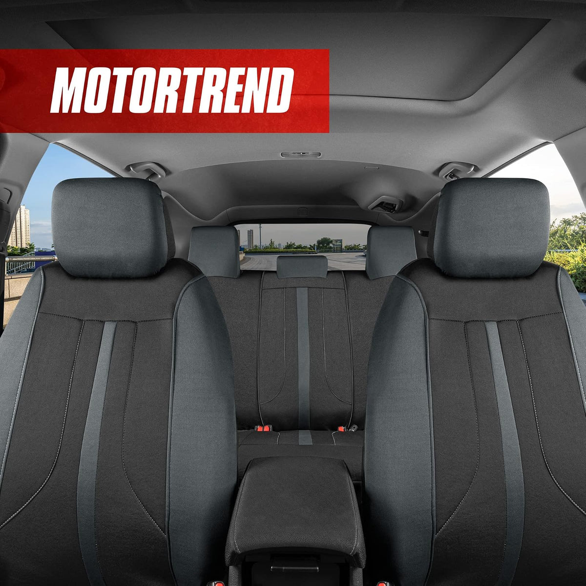 Motor Trend OmniFit MTSC-359 Fundas de Asiento Juego Completo para Camioneta/Van/SUV, Gris/Negro