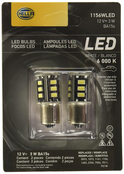 Hella 358250042 Set de 2 Focos Mini LED 1156 Luz Blanca de 6000K para Uso Exterior 12V 3W