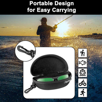 Flying Fisherman Shell Zipper Protective Fabric Sunglass Case with Clip for Men and Women Sunglasses Eyewear | Black, 2-Pack