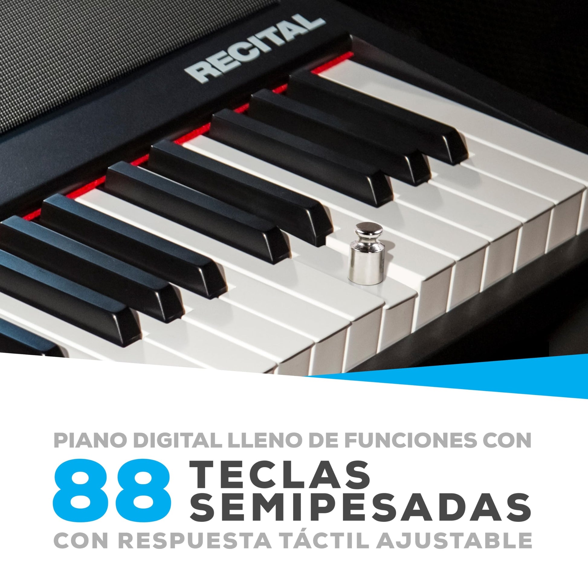 Alesis Recital - Piano Eléctrico digital con teclado de 88 Teclas Semi-contrapesadas full size, altavoces integrados y 5 voces premium