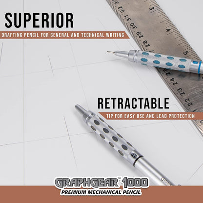 Pentel GraphGear 1000 - Lápiz de dibujo automático, set de regalo 4 juegos, Plateado, 0.3mm, 0.5mm, 0.7mm, 0.9mm