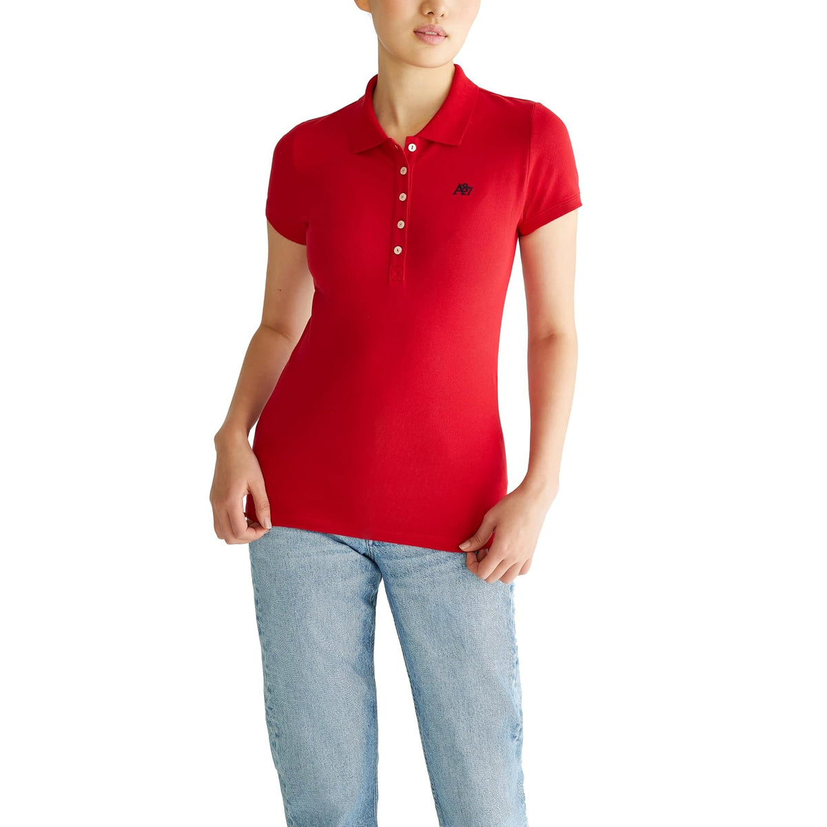 Aeropostale Polo de Piqué de Algodón con Logo Bordado Mujer - XS - Rojo True