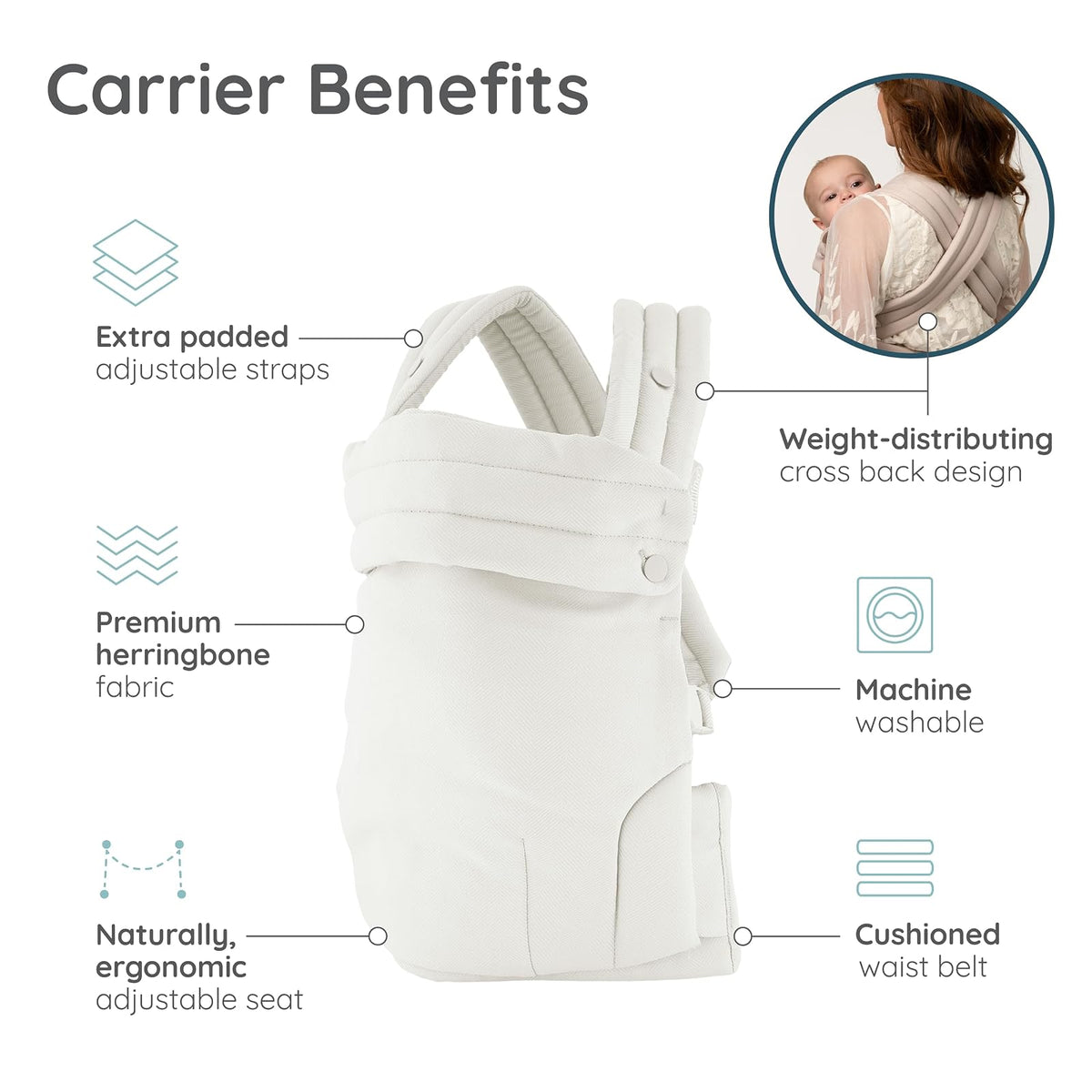 Infantino Honey Blossom Portabebés ergonómico, soporte de posición "M" saludable para la cadera, asiento deslizante ajustable, correas acolchadas cruzadas, 7-40 libras, floración de vainilla