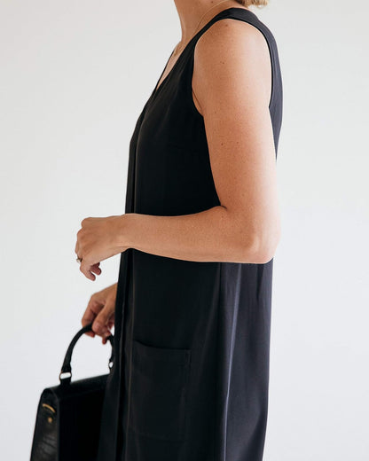 The Drop Vestido Sin Mangas Para Mujer, Con Cuello en V, Negro, por @jaceyduprie