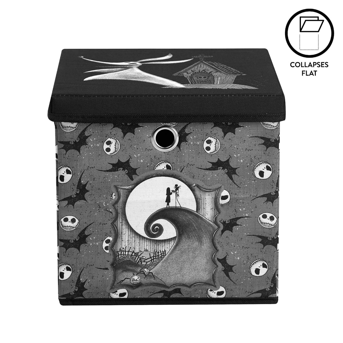 Idea Nuova The Nightmare Before Christmas cubeta de almacenamiento plegable con tapa extraíble, 10 x 10 x 10 pulgadas Organizador de tela para artículos esenciales