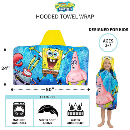Franco Toalla de algodón Suave con Capucha para baño y Playa para niños, 24 x 50 Pulgadas, Pantalones Cuadrados Bob Esponja