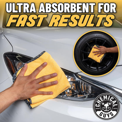 Chemical Guys Toallas de Microfibra Premium de Calidad Profesional, Doradas (16" x 16") (Paquete de 3) - Seguras para Lavar Automóviles, Limpiar el hogar y secar Mascotas