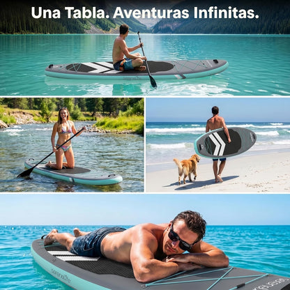 SereneLife Tabla de Paddle Inflable Ultra-Ligera con Accesorios Premium, Diseño Ancho y Estable con Almohadilla EVA Antideslizante, Ideal para Jóvenes y Adultos, Capacidad de 160 kg