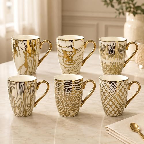 Certified International 26540SET6 Matrix 16 oz tazas chapadas en oro, juego de 6, 5 pulgadas x 3.2 pulgadas x 4.5 pulgadas, multicolor