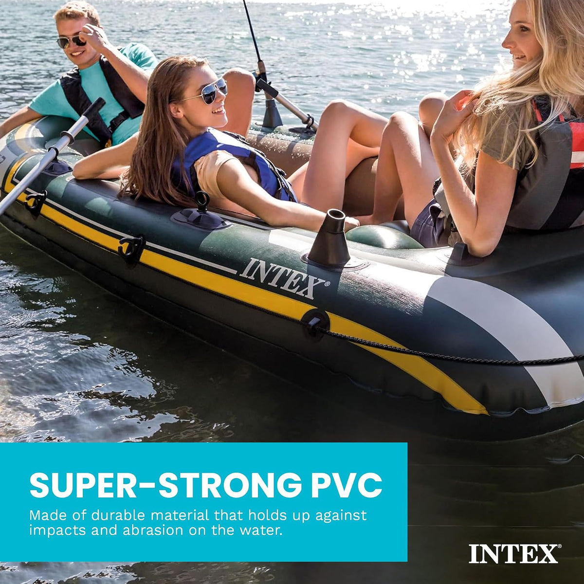 Serie Inflable INTEX Seahawk para Botes: Incluye remos de Lujo y Bomba de Alto Rendimiento, PVC superfuerte, Soportes para caña de Pescar, cerraduras de remos soldadas, asa de Agarre Resistente