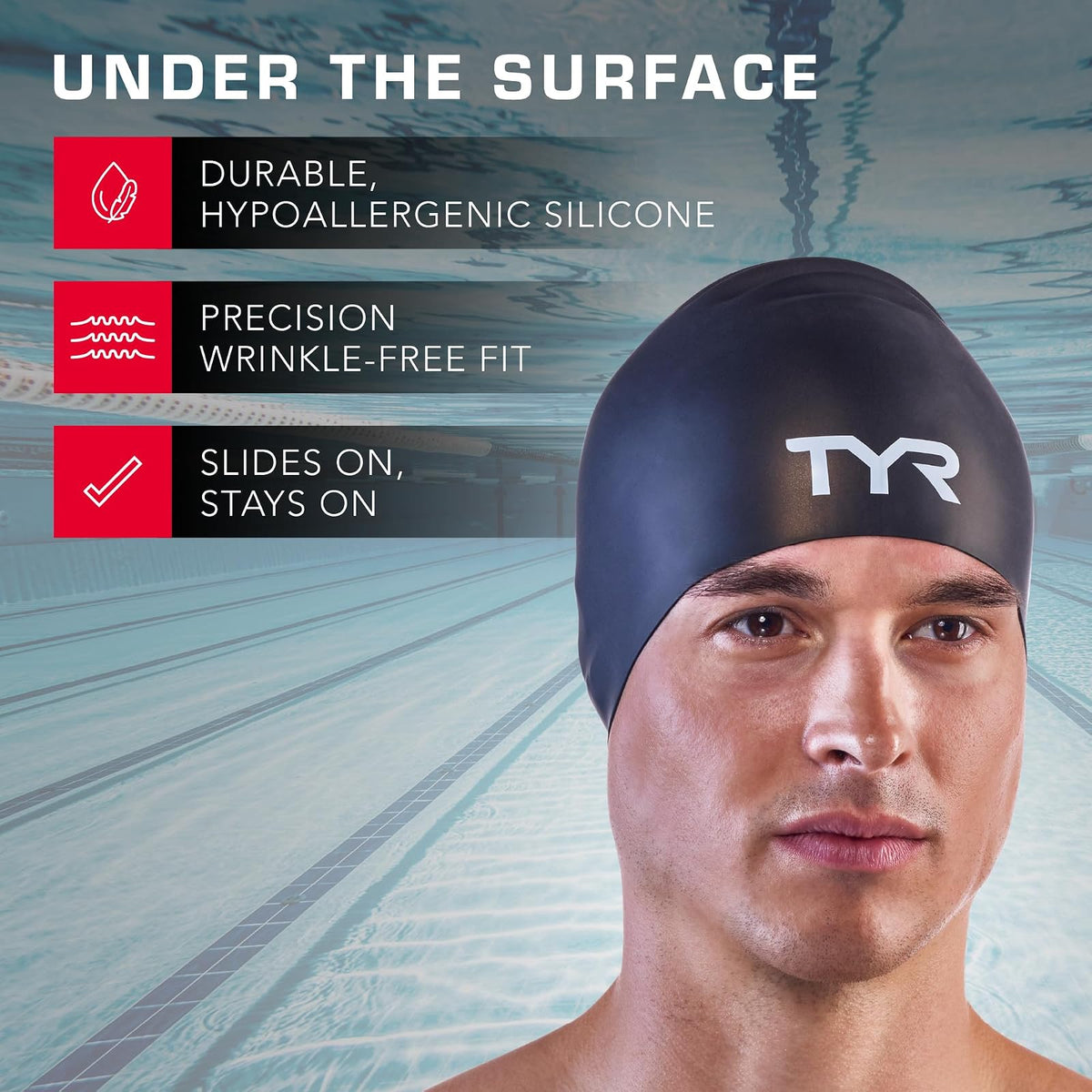 TYR - Gorro de natación Antiarrugas (Silicona)