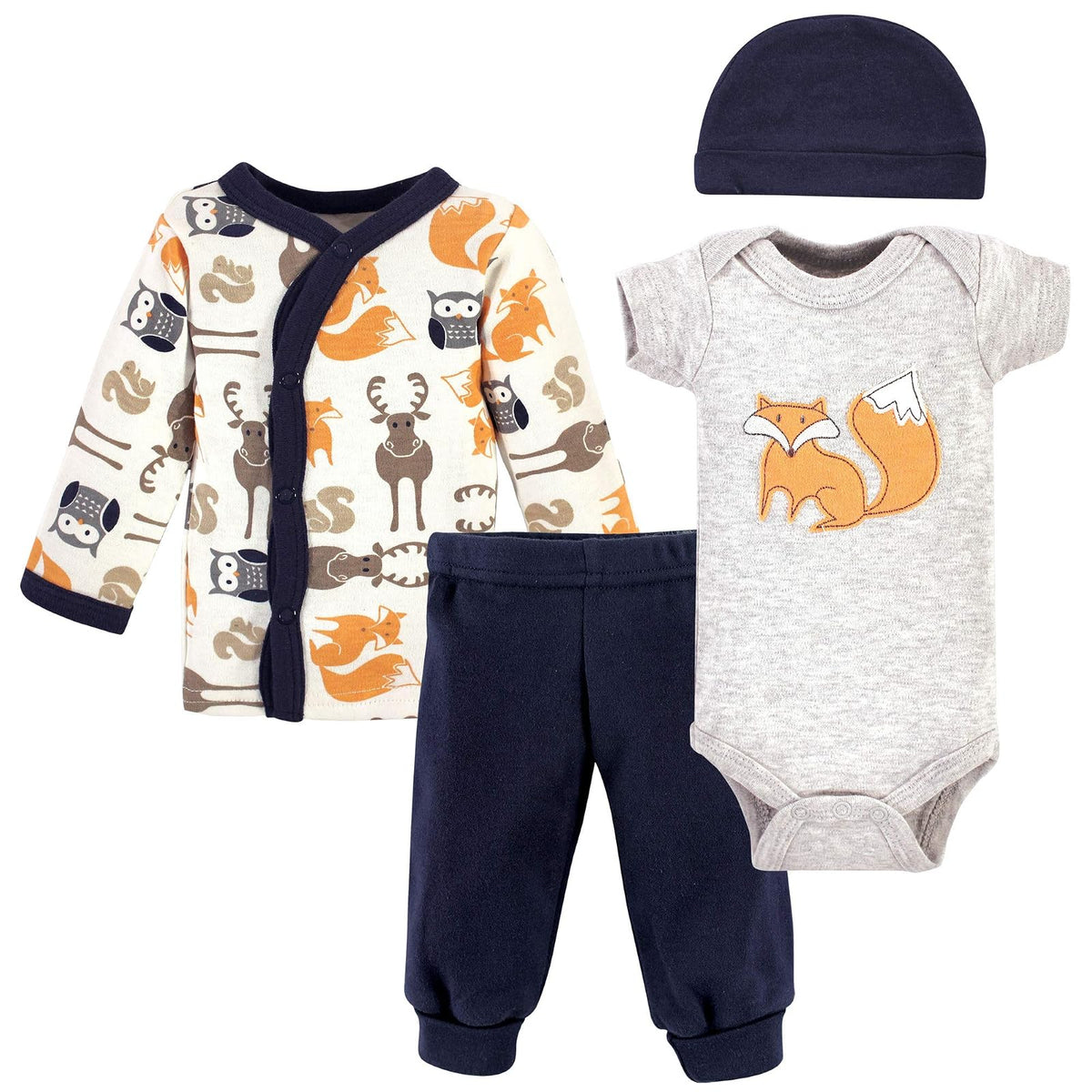 Hudson Baby Preemie Layette Set 4-piece Conjunto de camisetas para bebés y niños pequeñosbebés niñas - Prematuro-Recién nacido - Zorro naranja