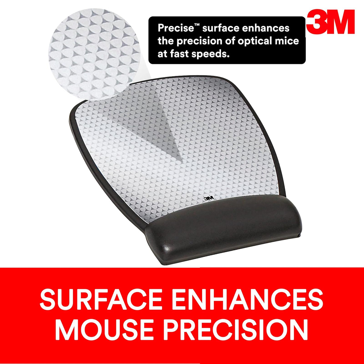 3M Precise Mouse Pad with Gel Wrist Rest, Soothing Gel Comfort with Durable, Easy to Clean Leatherette Cover, Optical Mouse Performance and Battery Saving Design, 8.6" x 6.8", Black (MW309LE)