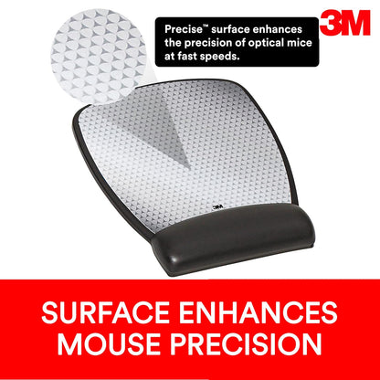 3M Precise Mouse Pad with Gel Wrist Rest, Soothing Gel Comfort with Durable, Easy to Clean Leatherette Cover, Optical Mouse Performance and Battery Saving Design, 8.6" x 6.8", Black (MW309LE)