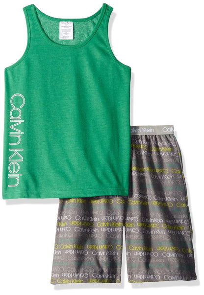 Calvin Klein pijama de 2 piezas para niño - Pino, logotipo de Ck Green Gray - 14-16