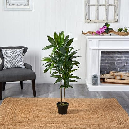 Nearly Natural 6585 Dracaena Decorative Silk Plant, 48-Inch, Green | Troncos multitonales, gran planta de seda para interiores, sin mantenimiento, sala de estar y decoración de oficina en casa