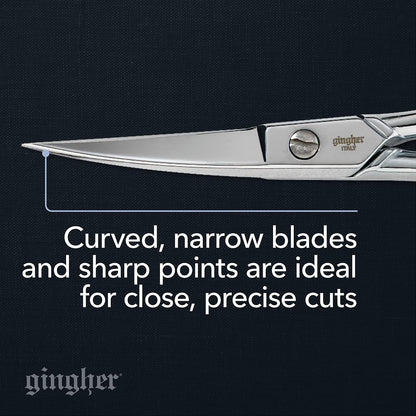Gingher 4 Inch Curved Embroidery Scissors (01-005273) | Cortes precisos a través de costura y tela, tijeras de acero forjado afiladas, diseño ambidiestro, funda de piel